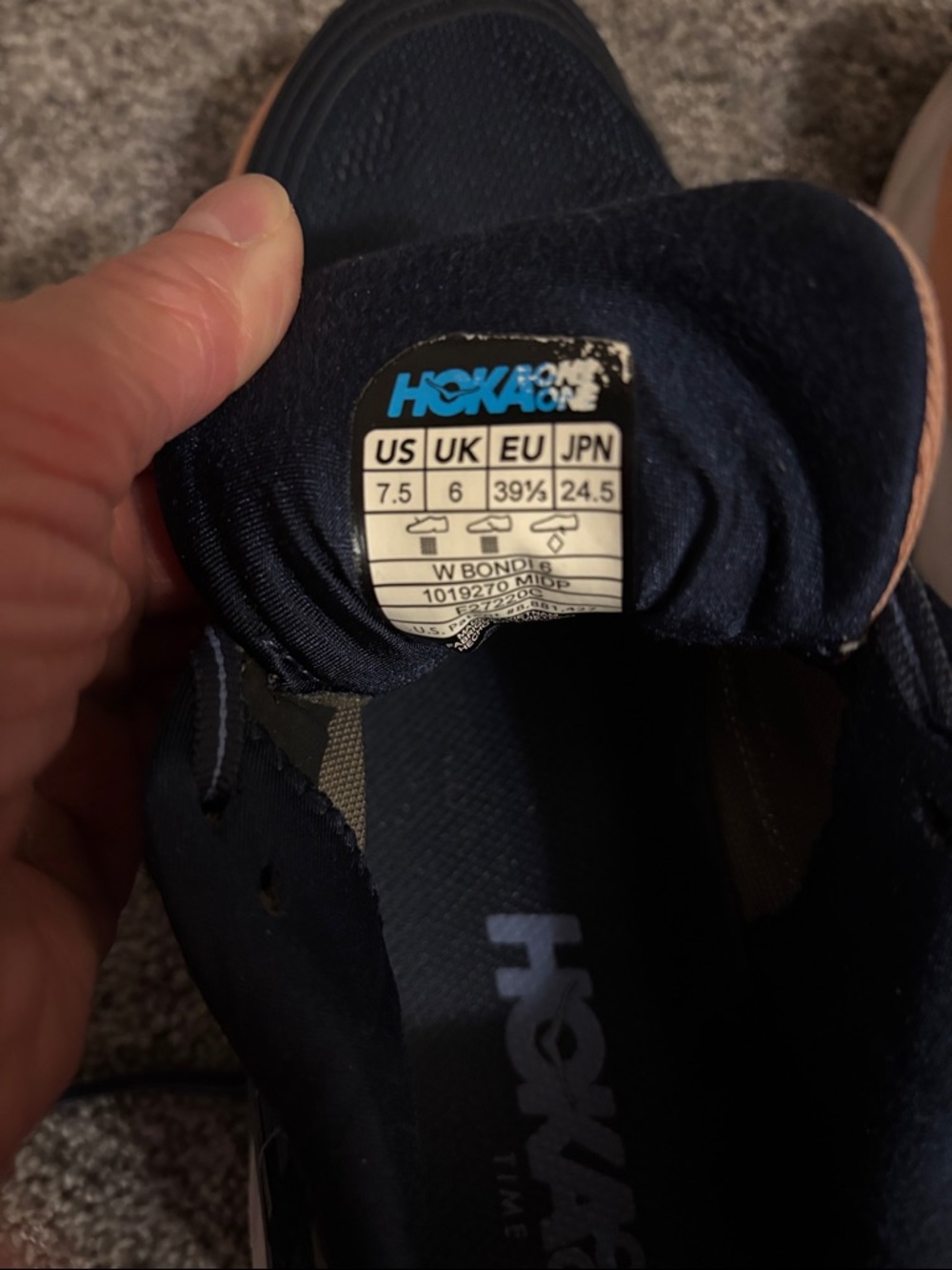 Hoka Women’s Navy with Peach Accent Running Shoes - Picture 4 of 6